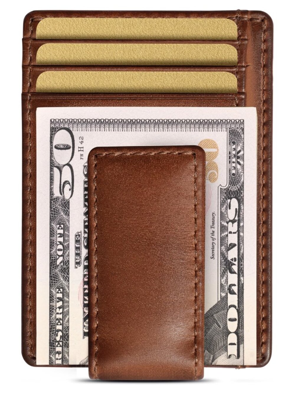 Slim Full Grain Cowhide Leather Men's Front Pocket Money Clip Wallet
